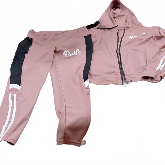 PINK Victoria's Secret Pants - PINK Victoria's Secret Mauve Pink & Black Track Jogger Set, Zipper doesnt work..